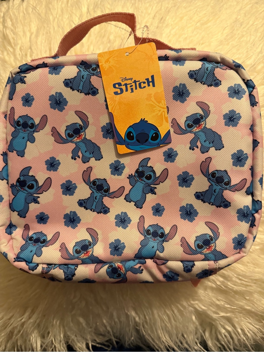 Disney Pink Lunch Bag with Blue Stitch Pattern